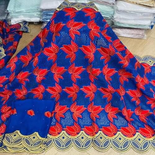 Dubai silk fabric african lace fabric 2021 high quality embroidered nigerian lace fabric with chiffon blouse 5+2yards