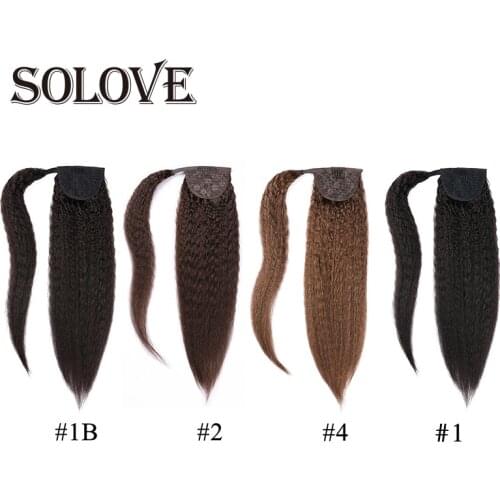 Afro Kinky Curly Human Hair Ponytail Yaki Straight Drawstring Ponytail Clip in Human Hair Extension for Women Wrap Around Hair