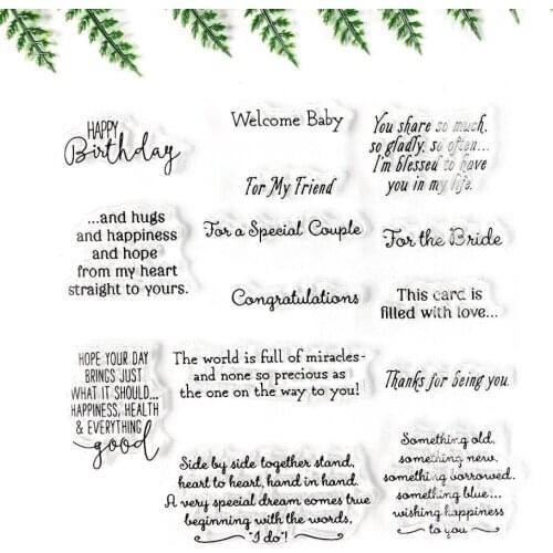 English Congratulations Card Making Transparent Clear Stamp Seal for DIY Scrapbooking Photo Album Decorative Sentiment Stamp