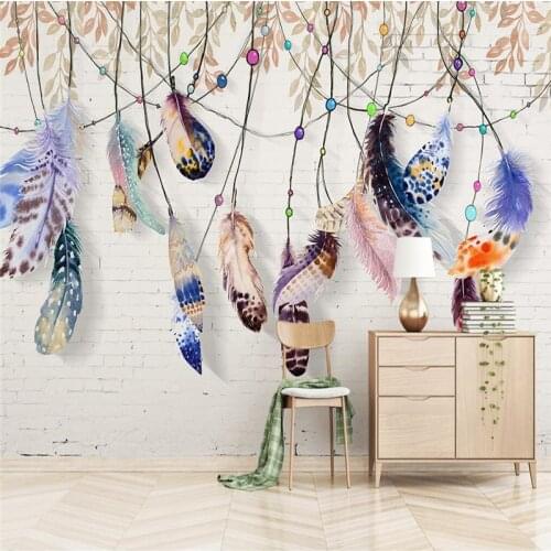 Beibehang custom Modern minimalist watercolor feather brick wallpaper TV background wall paper decoration room decor painting