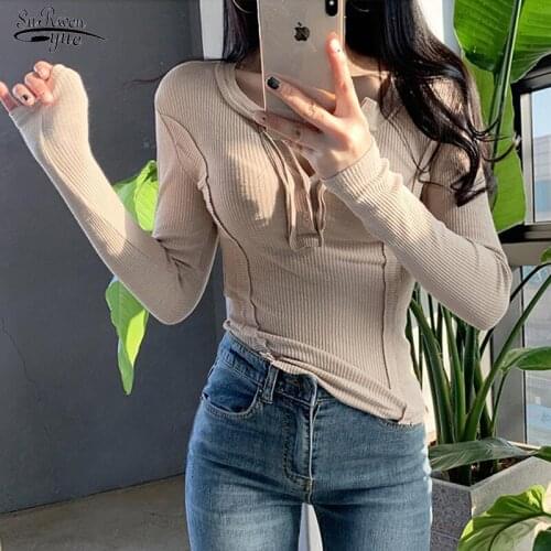 Solid Fashion Blouse Women Korean Slim Sexy Long Sleeve Womens Shirt Tops Female Half-open Collar Short Bottoming Shirt 12582
