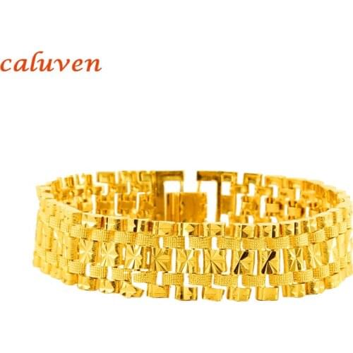 21CM,15MM Bracelet For Women Gold Color Heart Bangle New Trendy Hand Chain Jewelry Ethiopian Party Gift