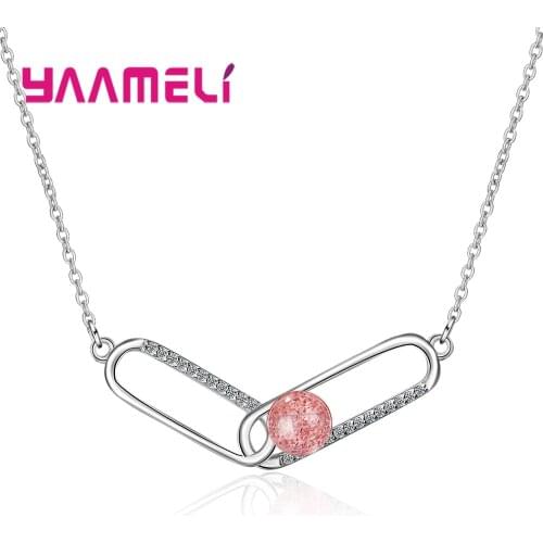 925 Sterling Silver Creative Pin Necklace Korean Style Lucky Stone Cubic Zirconia Female Chain Necklaces For Valentines Gift
