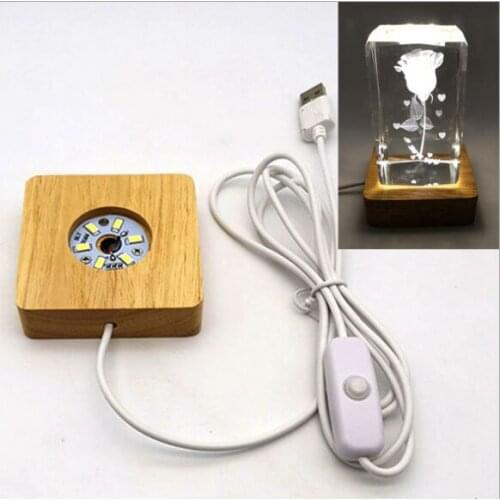 Customized Wooden Square Base Flash Lighting Crafts Gifts Wood Creative Table Lamp Led Night Lights Lamp USB Beside Desk Lights