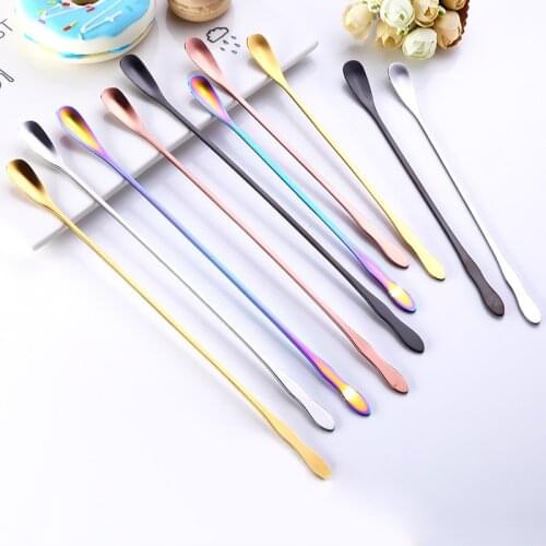 Stainless Steel Long Handle Dessert Spoon Colored Ice Spoon Coffee Milk Tea Stir Scoop Fruit Ice Cream Spoons Kitchen Tableware
