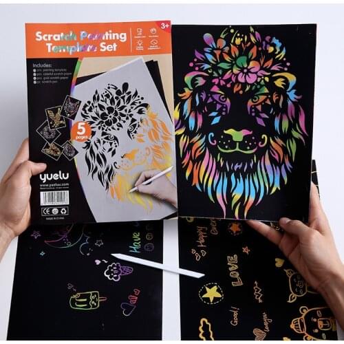 DIY Manual Scratch Painting Craft Art Creative Realistic Animal Famous Landscape Building Scraping Copying Stencil learning toys