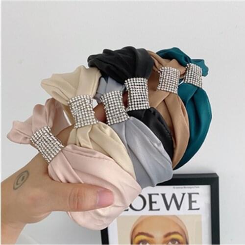 Elegant Silk Satin Headband Crystals Decorated Women Hair Accessories Wide Head Band Brand Style Hair Ornament Fashion Headwear