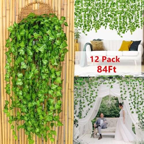12 Pack 84Ft Artificial Ivy Garland Fake Vines Leaf Green Fake Plants Hanging Vines for Wedding Party Home Garden Wall Decor