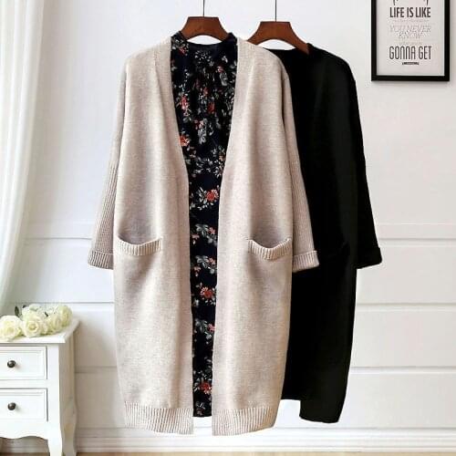 Cardigan Knitted Sweater Women 2020 Autumn Winter Casual Pure Colour V-Neck Long Sleeve Cardigans Pocket Sweaters Female Coat
