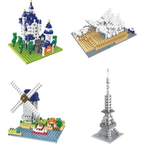 Architecture Building Blocks Eiffel Tower Swan Stone Castle Model Sydney Opera House Micro Brick Diamond Block Toys For Children