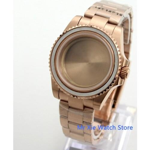 Bliger 40mm Watch Case Whole Rose Gold Coated Material Watch Band Fit ETA 2836 MIYOTA Movement Sapphire Glass