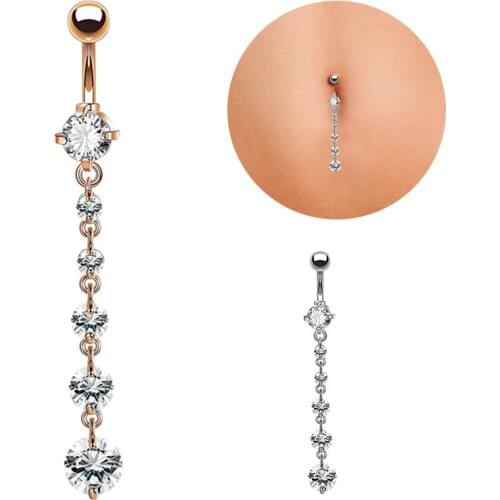Crystal CZ Gem Belly Bar Sell new navel ring creative link zircon umbilical button umbilical cord piercing jewelry sales