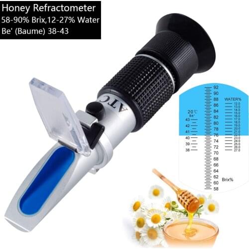 Honey Refractometer Brix Tester for Honey Moisture Brix Baume 3 in 1 58-90% Scale Range Sugar Honey Moisture Device With ATC