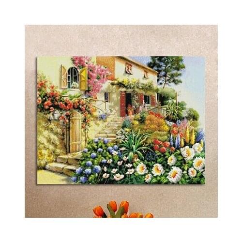 Needlework,DIY DMC Cross stitch,Set For Embroidery kit, Garden Cottage Pattern Counted Cross-Stitch,Scenic Sewing Kit Wedding