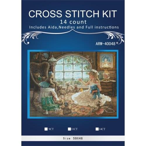 ONEROOM,Needlework,DIY DMC Cross stitch,Sets For Embroidery kit 14ct unprinted cotton thread girl and bear Cross-Stitching