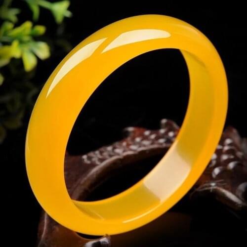 Natural Yellow Chalcedony Hand-carved Wide Band Bracelet Fashion Boutique Jewelry Female Yellow Agate Beauty Bracelet