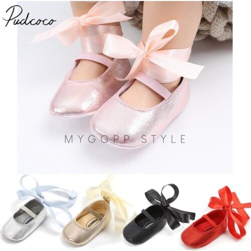 2019 Baby Shoes Newborn Toddler Baby Girl Soft Sole Crib Anti-slip Sneaker Prewalkers Shiny Solid Bandage First Walkers 0-18M