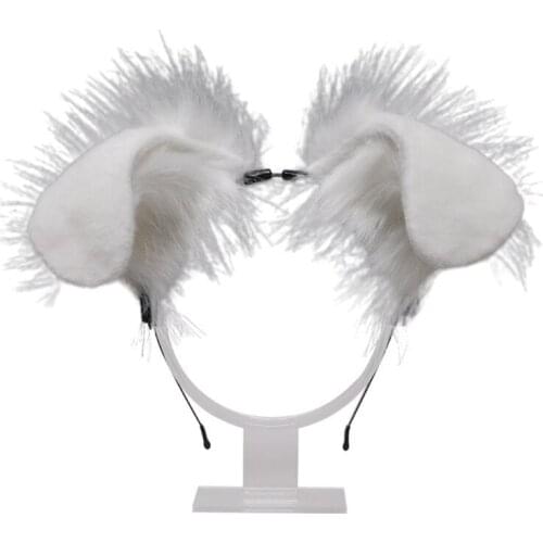 K1ME Plush Dog Ears Headbands Furry Animal Ears Headwear Kawaii Hair Hoop for Halloween Cosplay Headpiece Party Supplies