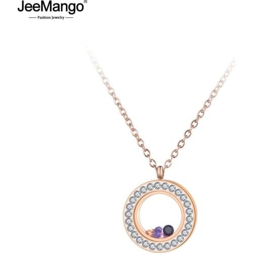 JeeMango Colorful CZ Crystal Pendant Necklace Rose Gold Stainless Steel Rhinestone Clay Neckalce Jewelry For Women Gifts JN19035