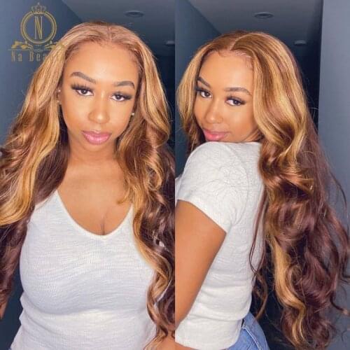 Blonde Highlight 13x4 Lace Front Human Hair Wigs HD Transparent Lace Wig Body Wave Ombre Colored Full Frontal Wig Nabeauty 180