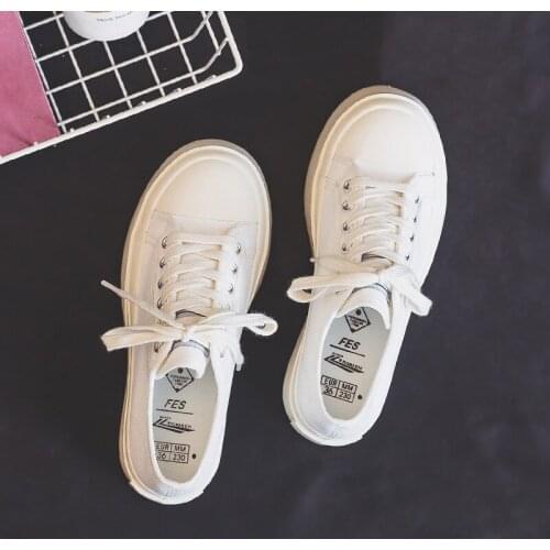2021 girls big head canvas shoes lace-up small white shoes