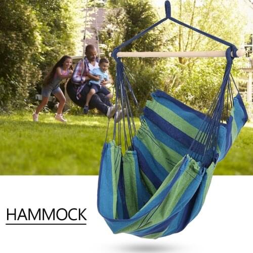 Portable Canvas Hammock Chair Swing Indoor Garden Sports Home Travel Leisure Hiking Camping Stripe Leisure Hanging Hammock