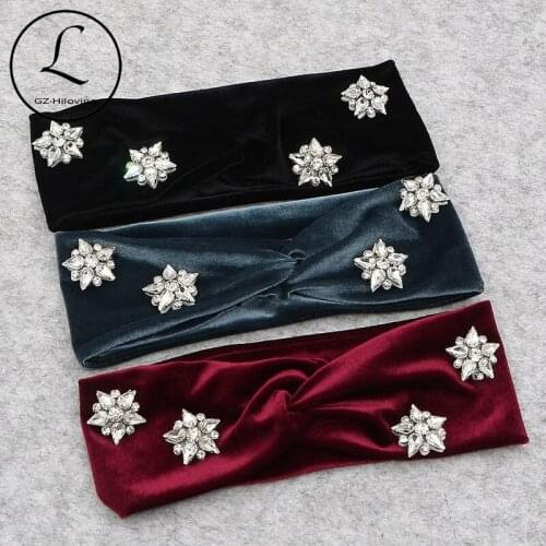 2018 NEW Style Fashion Crystal Flower Headbands Girl Floral Twist Hairband Winter Elastic Velvet Headband Hair Accessories