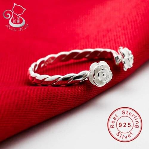 Bijoux New Fashion 925 Sterling Silver Double Flowers Opening Adjustable Tail Rings, Kanye West Yeezy Boost 350, Free Shipping