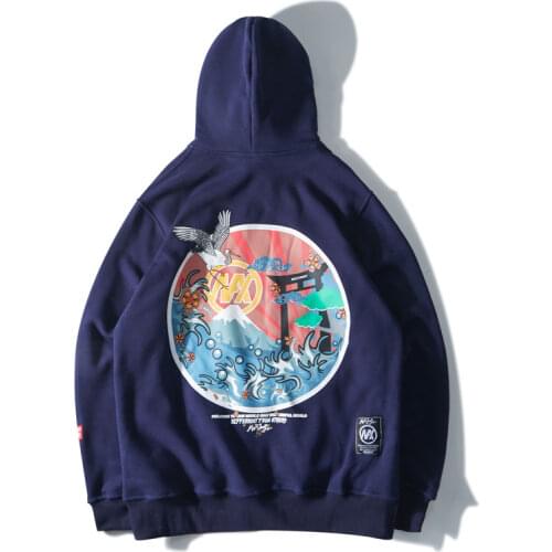 Pink Naby Blue Couple Harajuku Embroidered Cranes Fleece Hoodies Streetwear Men 2019 Hip Hop Oversize Casual Pullover Sweatshirt