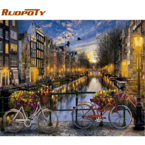 RUOPOTY Frame Amsterdam DIY Oil Painting By Number Landscape Calligraphy Painting Acrylic Paint On Canvas For Home Decor Artwork