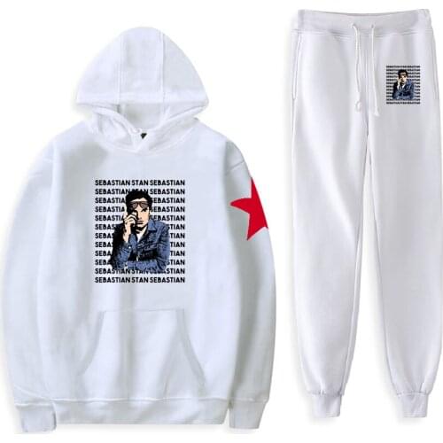 Sebastian Stan Print Fashion Fall Suit Hoodies Sportswear Hooded Sweatshirt + Ankle Banded Pant Two Piece Set Streetwear Style