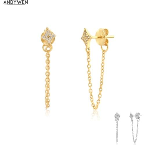 ANDYWEN 925 Sterling Silver Clear Zircon Square Stud Earring Women Fashion Rock Punk Piercing Pendiente luxury Crystal Jewels