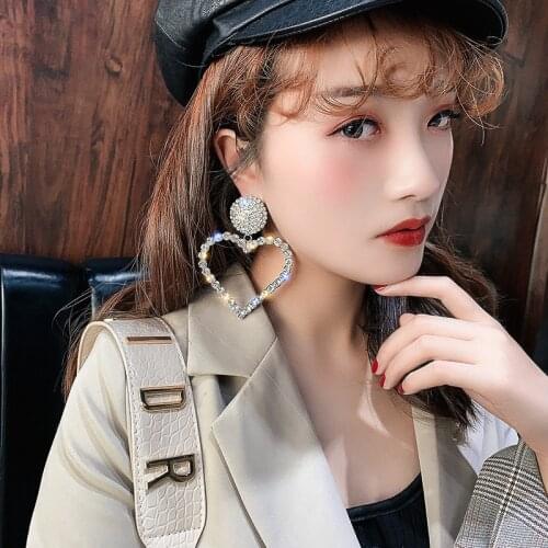 FYUAN Fashion Big Heart Crystal Rhinestone Drop Earrings for Women Shiny Gold Geometric Dangle Earrings Jewelry Gifts