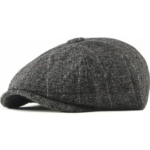 Wool Newsboy Caps Men Herringbone Flat Caps British Gatsby Cap Autumn Winter Woolen Driving Hats vintage hat