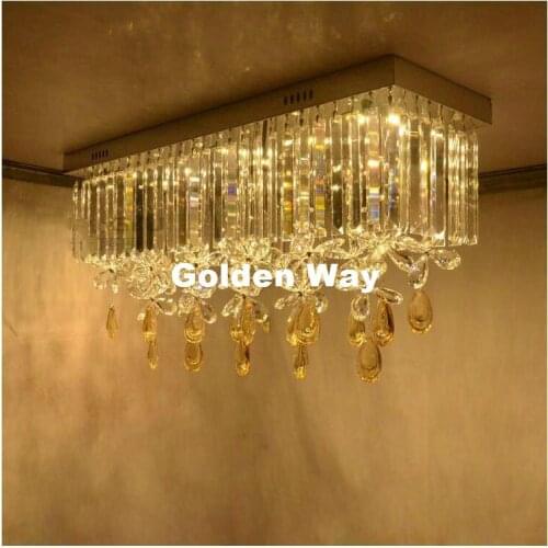 Modern European LED Ceiling L80cm W25cm Stainless Steel Crystal Lamp for Living Bedroom LED AC Lustres Lamparas de techo Light