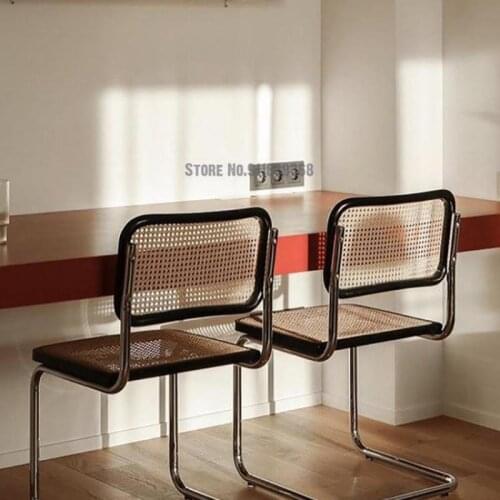 Retro dining chair Nordic net red ins rattan chair simple household solid wood backrest armrest light luxury middle ancient chai