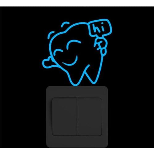 Funny Cartoon Tooth Switch Sticker Glow in the Dark Vinyl Wall Sticker for Kids Rooms Living Room DIY Decoration Home Decor