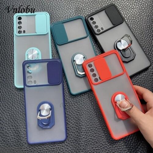 Slide Camera Lens Protection Matte Phone Case For Huawei P Smart 2021 Case Stand Holder Shockproof Back Cover For Huawei Y7A Y9A