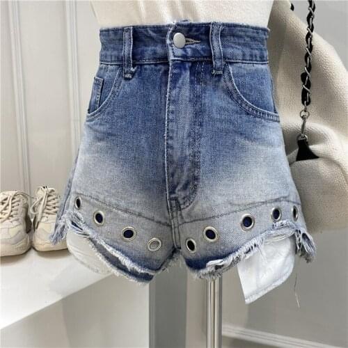 Hollow Out Circle Flash Shorts Women Jean Shorts 2020 Summer New Style High Waist Wide-Leg Jeans Denim Hot Pants Ladies Clothes
