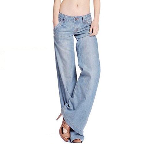 Women Solid Color Slim Temperament Casual Vintage Wide-legged Jeans Mid Waist Flared Trousers 2019 Large Size 5XL Jeans