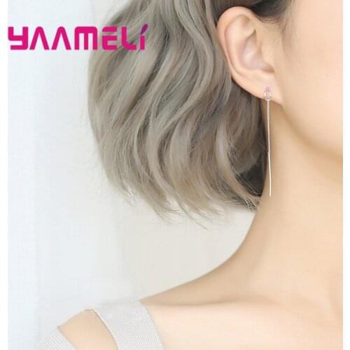 925 Sterling Silver Simple Box Chain Thread Earrings for Women Wedding Female Pendientes Mujer Moda Aretes De Mujer