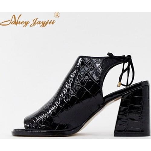 Slingbacks Ladies Shoes Woman Pumps Lace-up Buckle Strap Peep Toe Ankle-Wrap Super High Square heels Novelty 2019 Nancyjayjii