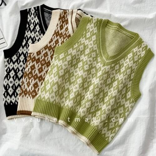 V-neck knitted vest womens sweater autumn and winter new Korean loose vest sleeveless sweater jumper pullover Vests Crop Top