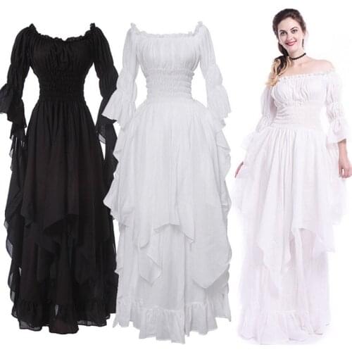 5XL Vintage Victorian Medieval Dress Renaissance Black Gothic Dress Women Cosplay Halloween Costume Prom Princess Gown White