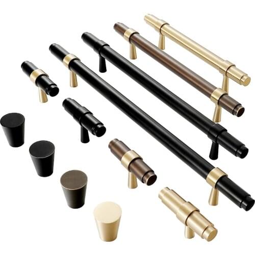 Gold Brass Cabinet Handles Black Wardrobe Knobs Cupboard Handle European Furniture Door Bar Knob