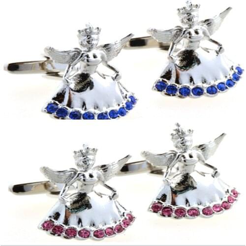 10pairs/lot Delicate Rhinestone Icing Queen Cufflinks Blue/Pink Crystal Cuff Link Mens Jewelry Wholesale