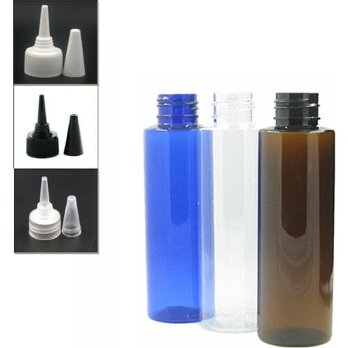 100ml empty clear/blue/amber Cylinder Plastic Bottles pet bottle with transparent/white/black tWist-open dispensing cap x5