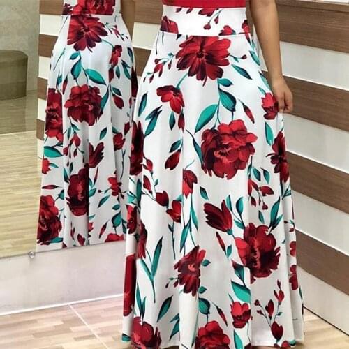 2021 Summer Half-length Dress Plus Size Long Evening Dress Print Stitching Flower Casual Elegant Sexy Woman Long Dress Female
