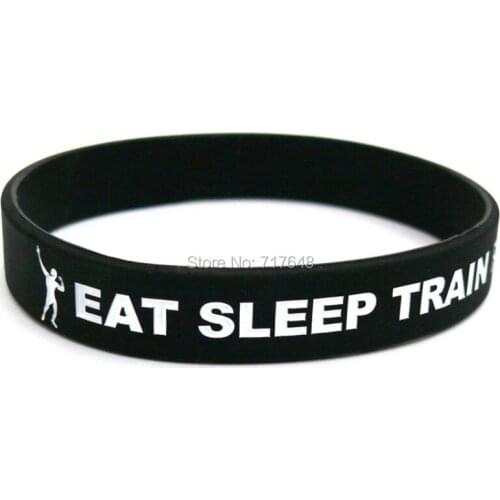 300pcs black white Eat Sleep Train Repeat wristband silicone bracelets free shipping by FEDEX