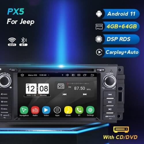 4+64GB Android 11 Car DVD Multimedia Player For Chrysler/300C/Dodge/Jeep/Commander/Compass/Grand Cherokee Radio GPS Video Output